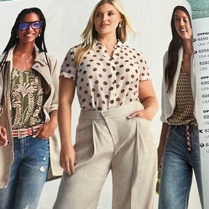 CAbi Cream and Brown Polka Dot Button Down Shirt